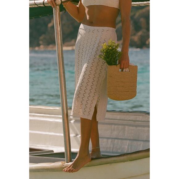 Andie Swim The Crete Coverup Skirt Scallop Crochet Gardenia Cream S NWT
